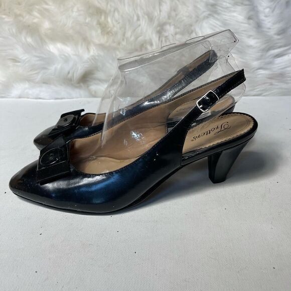 Trotters leather black sling back shoes Round toe embellished with a bow SZ11W - Picture 1 of 10